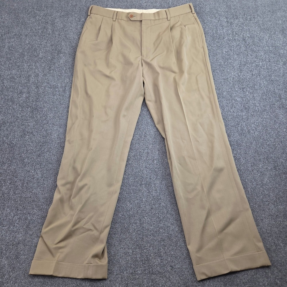 Brooks Brothers Wool Dress Pants Mens 37x32 Tan 1818 Madison Pleated Cuffed